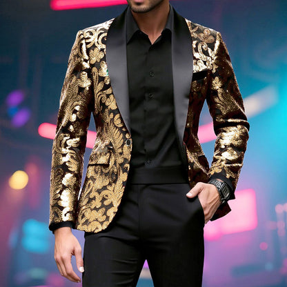 Shiny Sequin Embellished Single Button Stage Performance Outerwear in Blue Gold Green Purple Options for Men's Red Suit Jacket