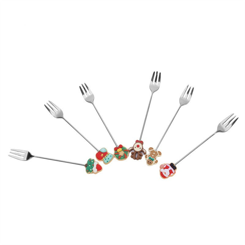 Christmas Gift  Deco Tableware Cutlery Set Elk Christmas Tree Decoration Dessert Spoon Fruit Fork Coffee Spoon Cutlery Gift