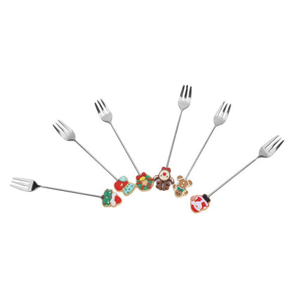 Christmas Gift  Deco Tableware Cutlery Set Elk Christmas Tree Decoration Dessert Spoon Fruit Fork Coffee Spoon Cutlery Gift