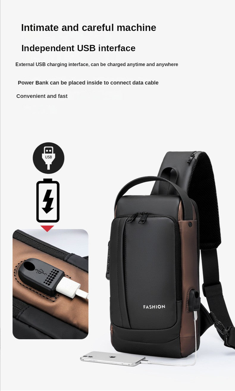 Large Capacity Multifunction Shoulder Crossbody Bag Messenger Chest Sling Travel Pack for Male Men Usb Waterproof Sports Running