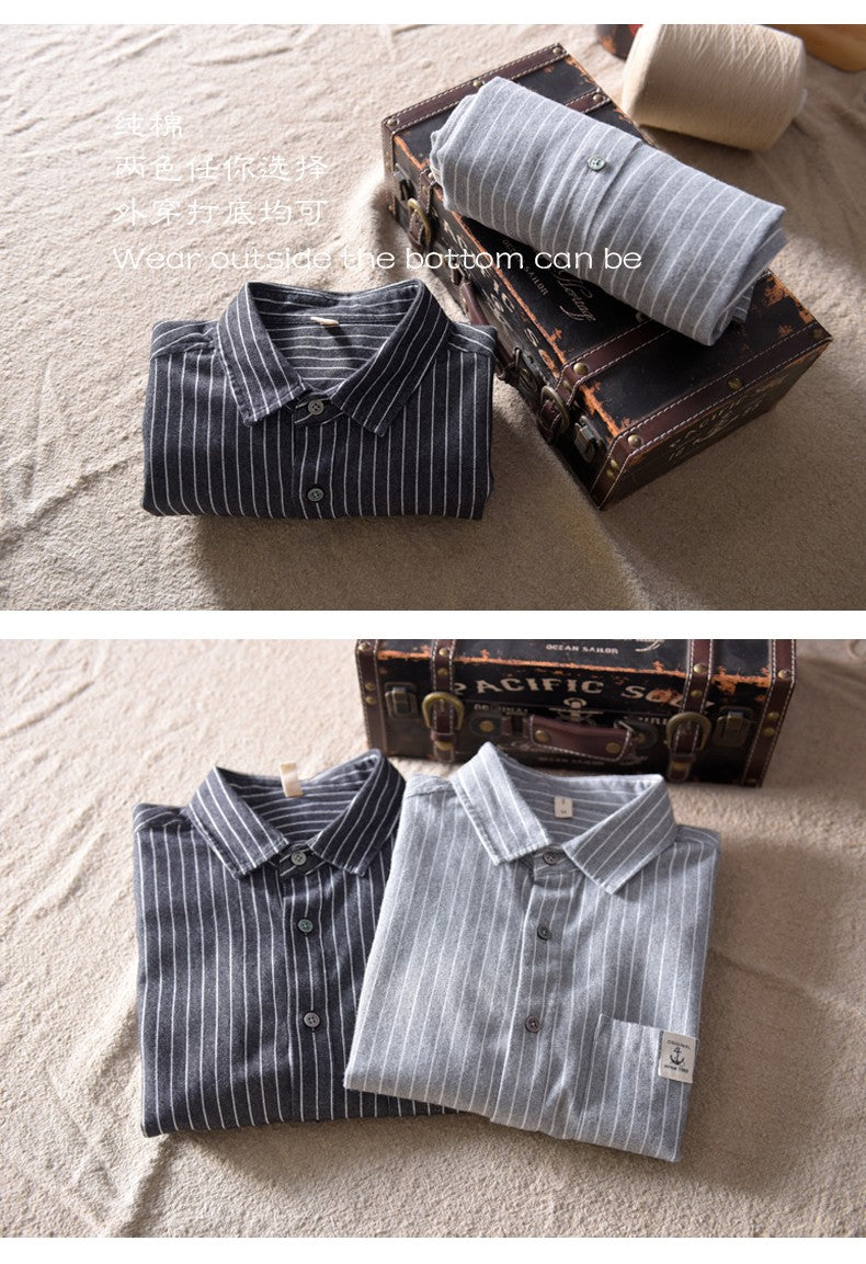 HIQOR 2025 New In 100% Cotton Long Sleeve Men's Shirt Loose Man Business Casual Shirts Classic Striped Male Social Dress Shirts