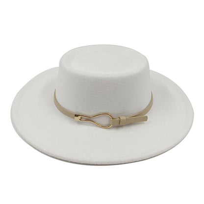 Acessórios femininos de fivela de couro metal com chapéu de feltro de pele com top côncavo e convexo, chapéu fedora e conjunto de bolsa combinando, estilo retrô