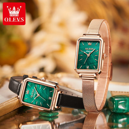 OLEVS 6624 Original Women Watch Luxury Top Green Square Waterproof Clock Fashion Elegant Brand Women Quartz Watch Reloj Mujer