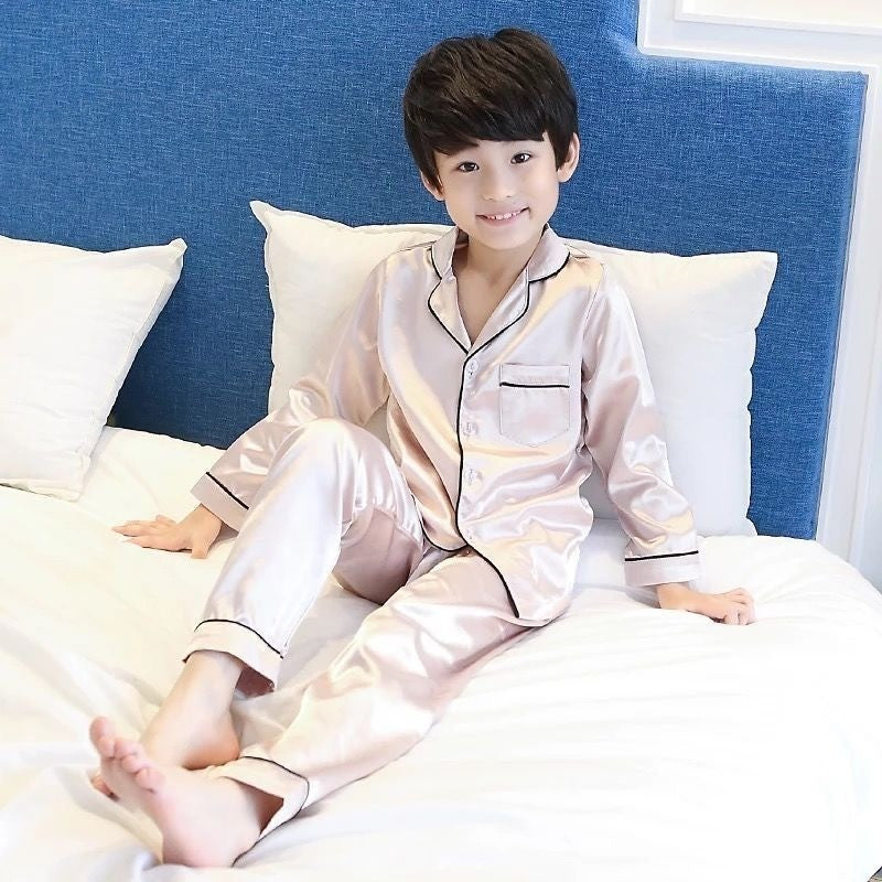 Kids Ice Silk Sleepwear Summer Short Sleeve Homewear Set for Boys Girls Thin Lightweight Baby Air Conditioning Clothing
