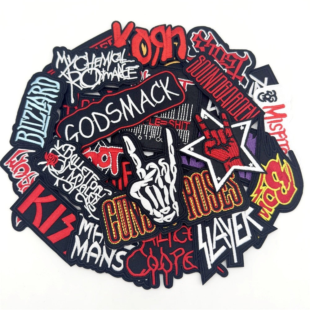 25PCS/Lot Rock Band Patches for Clothing Embroidery Stripes Iron on Patches Music Badges Diy Clothes Stickers Sewing Vest Jacket