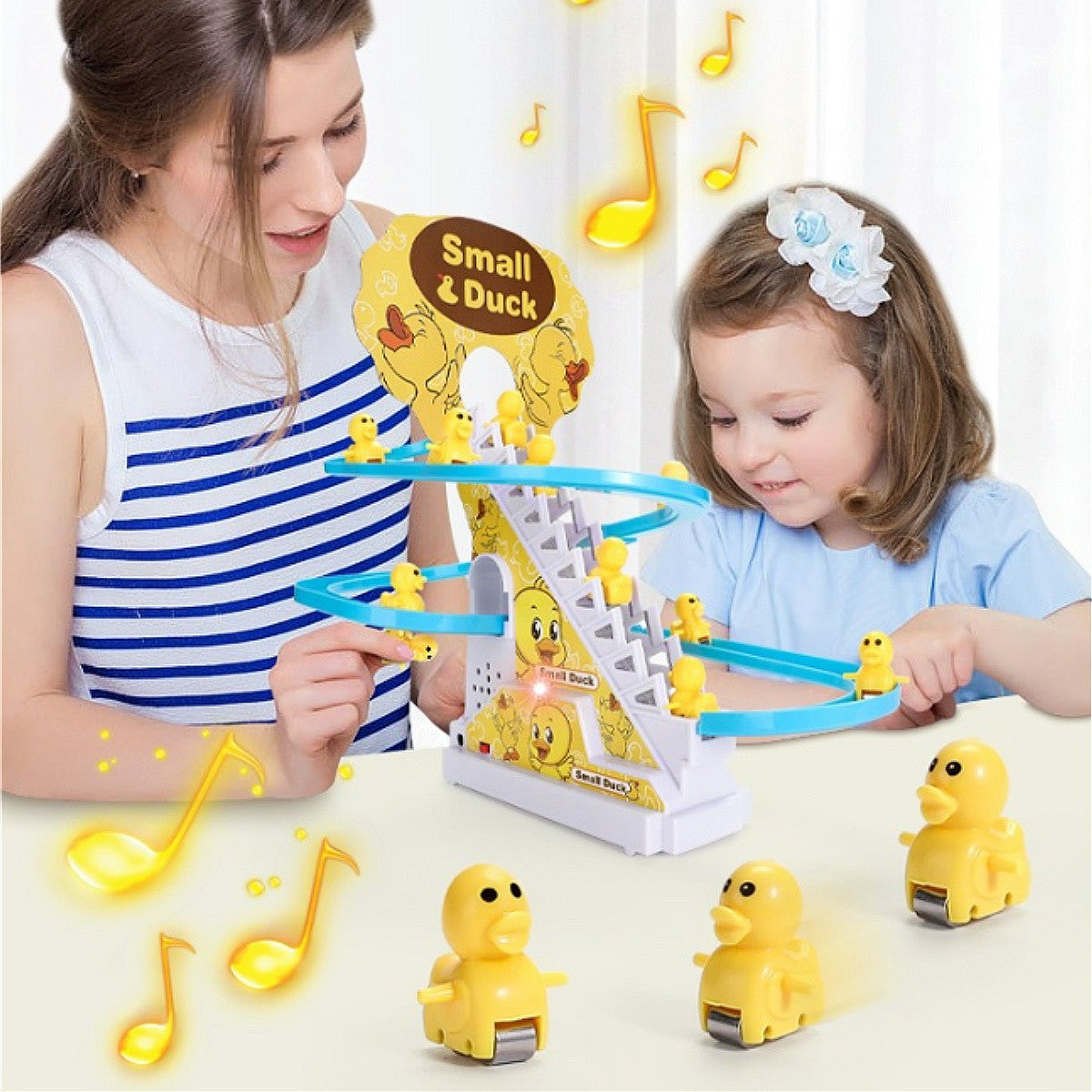 Brinquedo Ducky Escalada de Escadas com Luzes e Música, Pista de Deslize para Crianças, Brinquedo de Pista Divertido e Fofo, Perfeito para Presentes de Aniversário