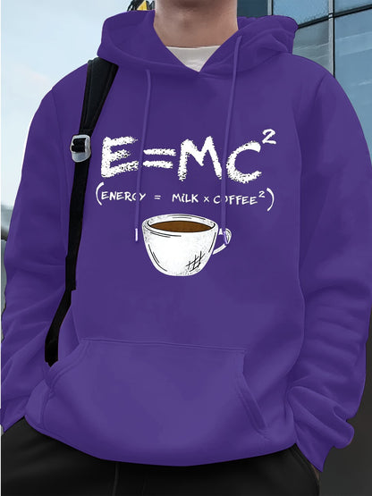 E=Mc2 Energy Milk Coffee Prints Men Hoodies Autumn Fleece Warm Sweatshirt Casual Loose Pocket Streetwear Sports Male Clothes