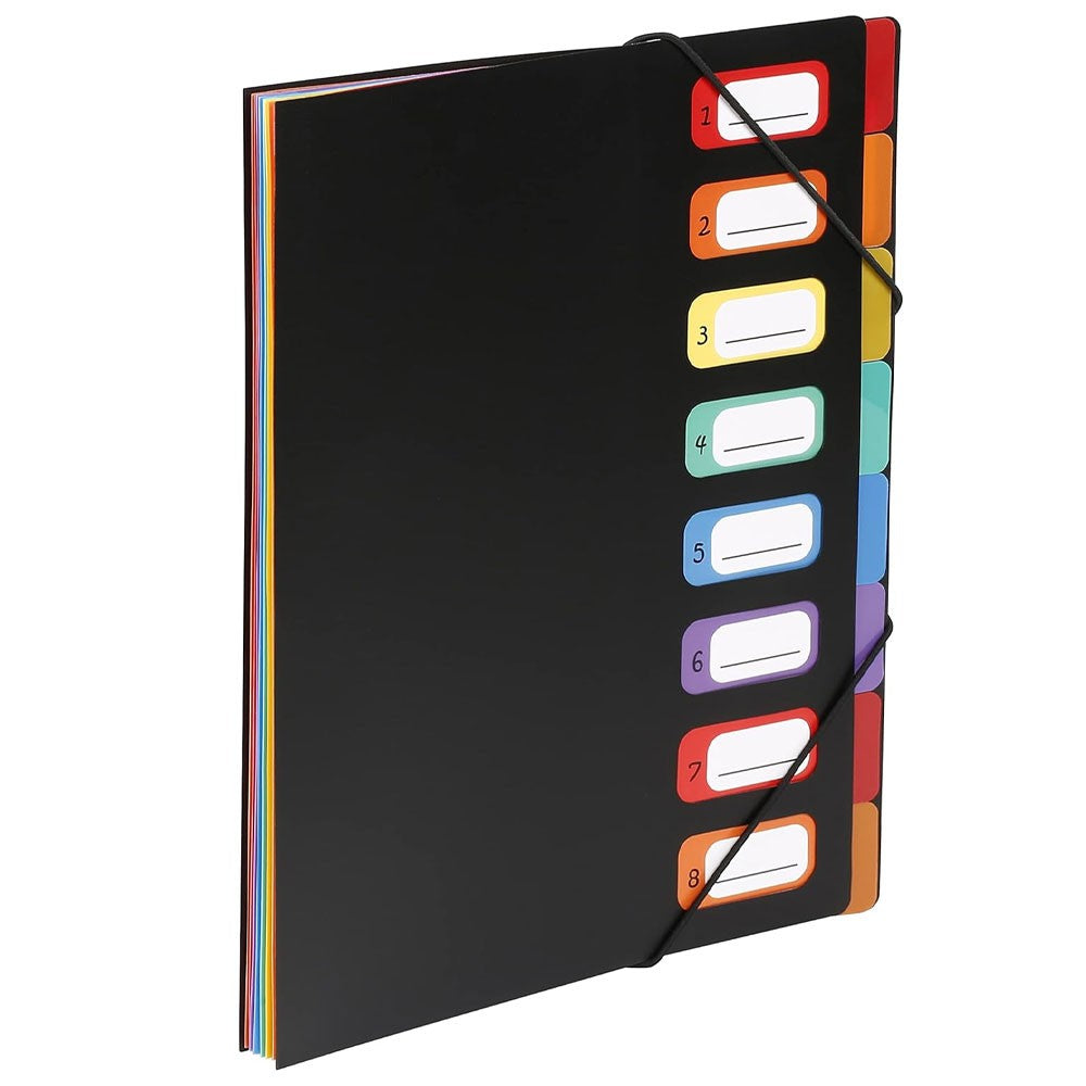 1 portable expanding folder with 8 compartments and elastic straps, suitable for office or home use.