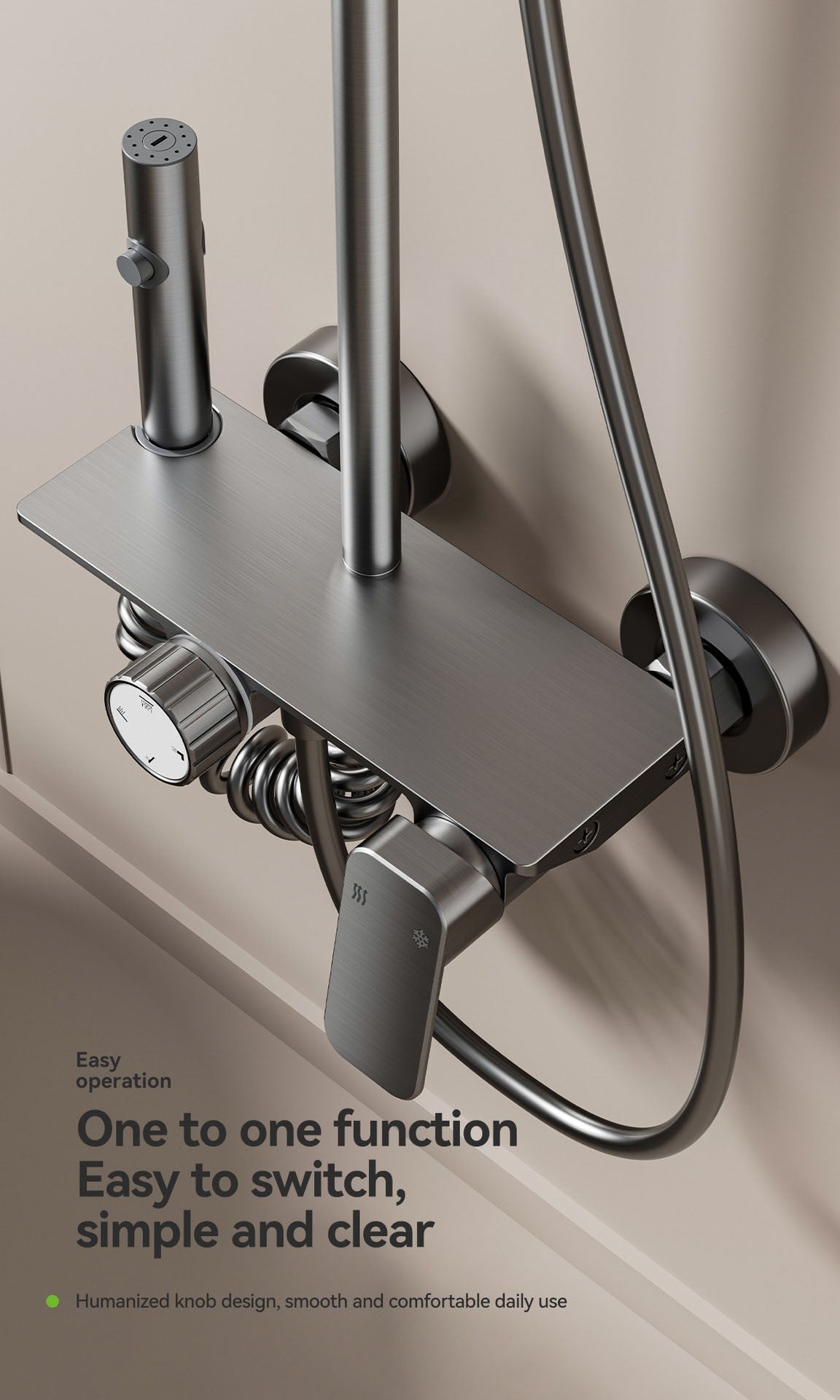 Multifunction Bathroom Shower System Set Hot and Cold Water Household Rotary Knob Pressurize Aluminum Gunmetal Gray Shower Set