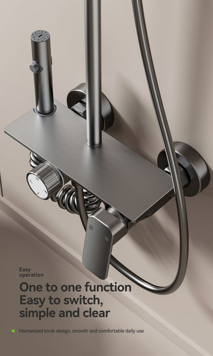 Multifunction Bathroom Shower System Set Hot and Cold Water Household Rotary Knob Pressurize Aluminum Gunmetal Gray Shower Set