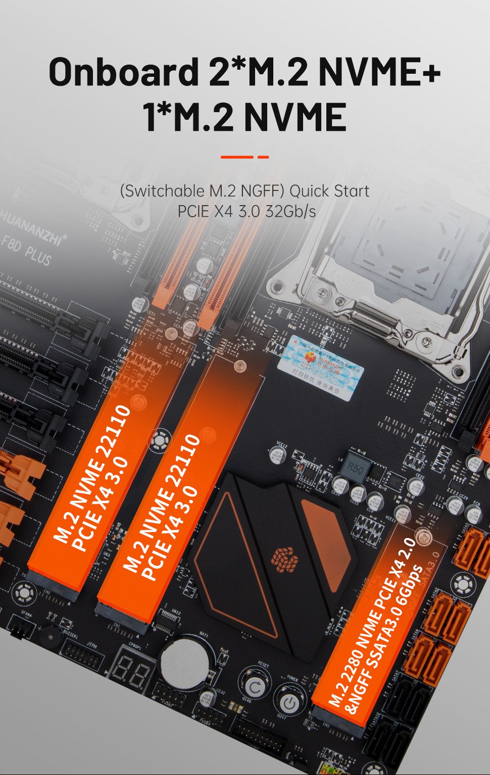 HUANANZHI X99 F8D PLUS LGA 2011-3 XEON X99 Motherboard support Intel Dual CPU E5 2640 2666 2670 2696 V3 V4 DDR4 RECC NVME NGFF