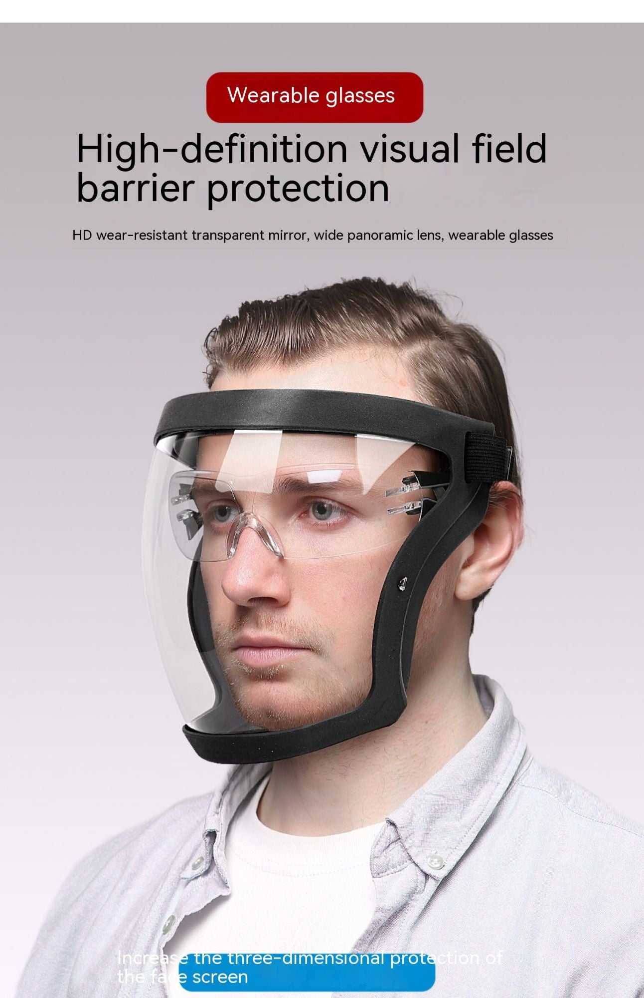 Protetor Facial Transparente Escudo Facial Super Protetor para Trabalho Roçagem Antipoeira Antiembaçante Máscara Facial Completa para Cozinha à Prova de Óleo