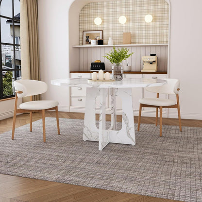 Modern 47.2 Inch Marble-Look Trestle Base Dining Table for 4-6 Seating
