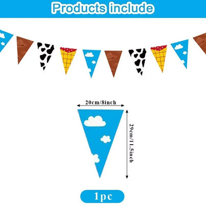 inspired Story Cartoon Party Decoration Banner Cloud Cow Print Triangle Pennant Flag Streamer Kids Boys Baby Shower Supplies