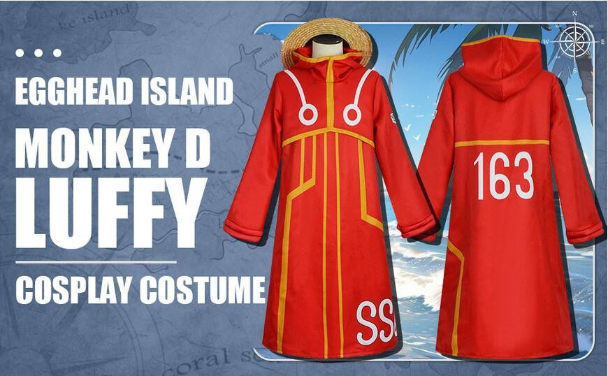 Egghead Island Costume Monkey D Luffy Robe Cosplay Costume 163 Luffy Jacket Coat Hat Outfit Halloween Suit