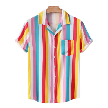 Summer Men Stripe Casual Shirts Hawaiian Beachwear Streetwear Fashion 3d Print Short Sleeve Holiday Imported Clothing Floral