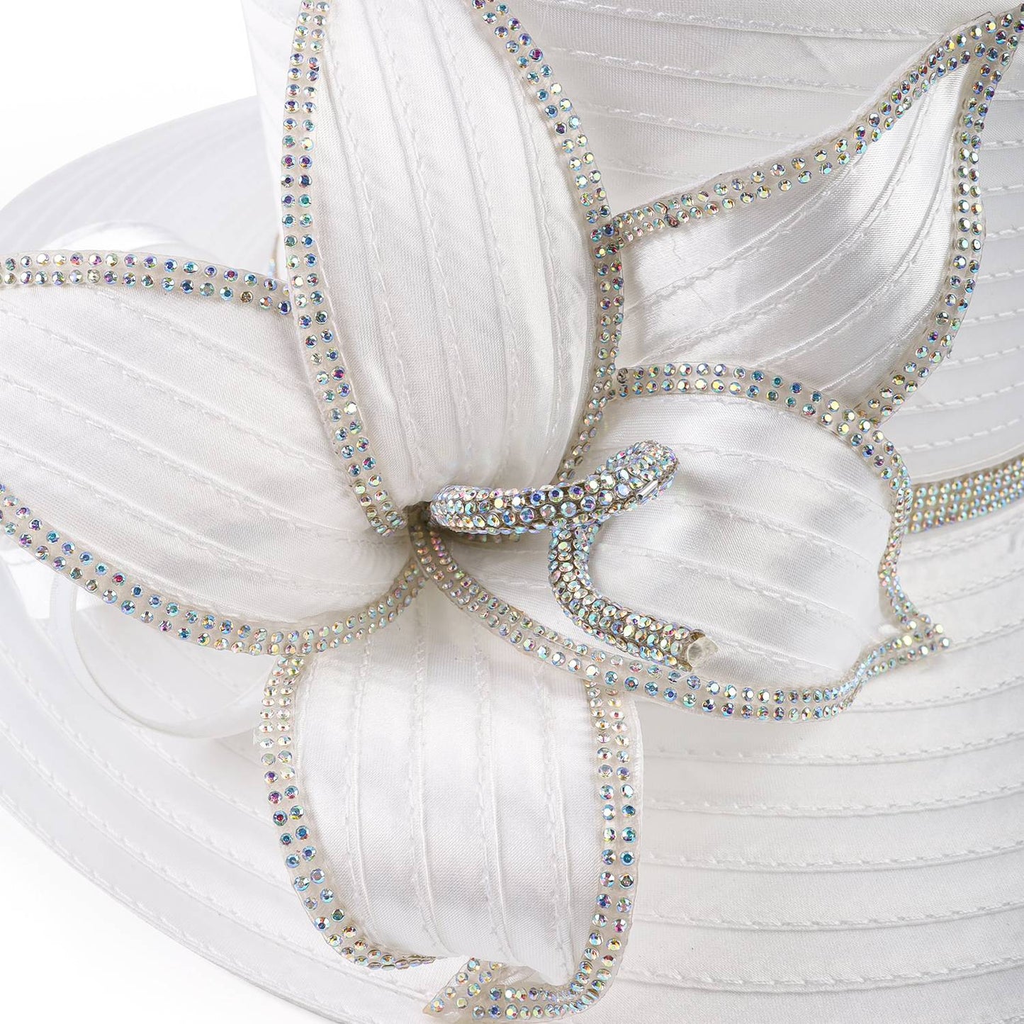 Deluxe New White Church Hat Party Banquet Satin Cloth Photography Hats Premium Chains Formal Hat Flower Top Cap For Women Ladies