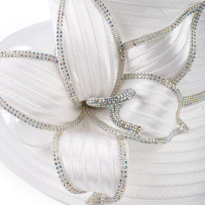 Deluxe New White Church Hat Party Banquet Satin Cloth Photography Hats Premium Chains Formal Hat Flower Top Cap For Women Ladies