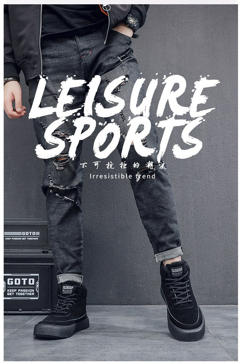 The 2025 new winter high-top plush thick men's snow boots are fashionable, casual and warm men's cotton shoes and boots