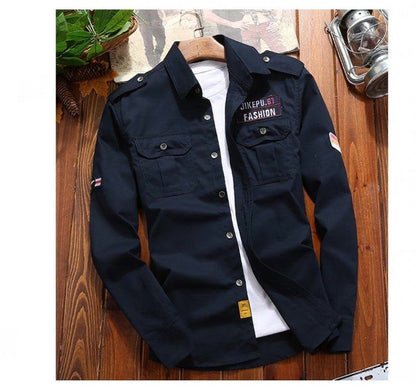 Men's Fashion Military Style Shirt Casual Retro Slim Cotton Long Sleeve Shirts Male Spring Comfortable Cargo Shirts Big Size 6XL