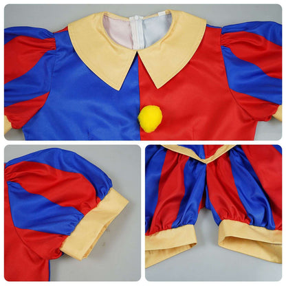 Animation Pomni Cosplay Jumpsuit with Hat aShoes Cover Gloves Magical Virtual Circus Outfits for Halloween Carnival Circus