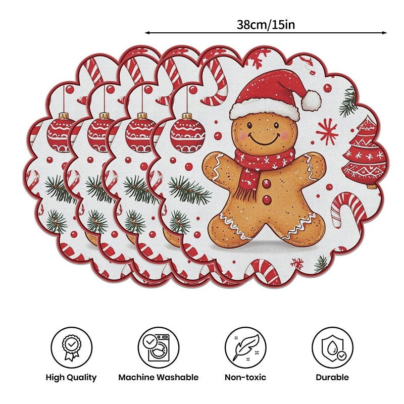 4pcs Christmas Placemats Dinner Table Cloth Plates Mat Resistant Table Mats Place Mat Christmas Party Tablecloth Decoration