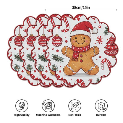 4pcs Christmas Placemats Dinner Table Cloth Plates Mat Resistant Table Mats Place Mat Christmas Party Tablecloth Decoration