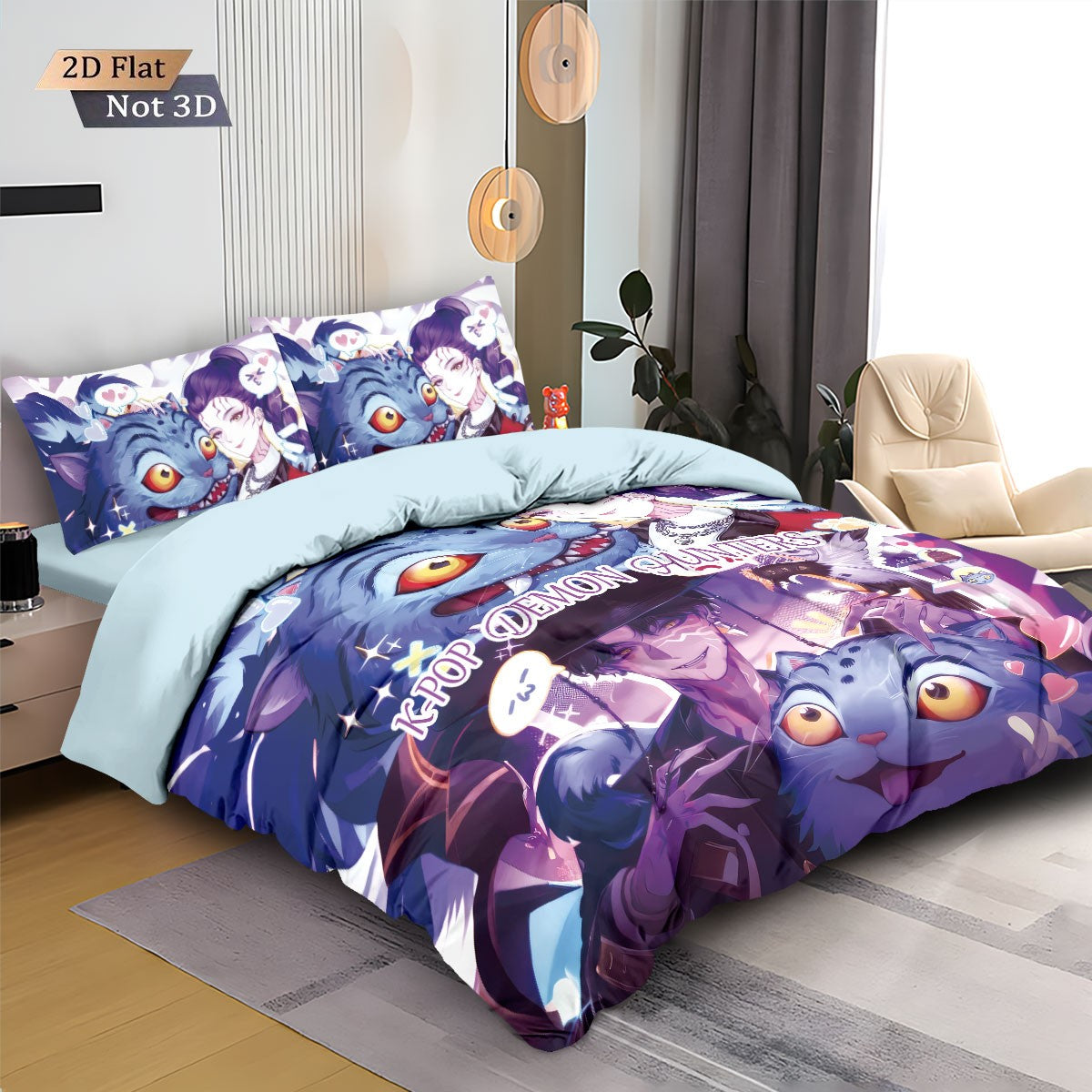 3pcsK-Pop Demon Hunters Printed Chipless Bedding, Multi Sized Bedding, Dormitory duvet Cover, Soft Machine Washable Decoration