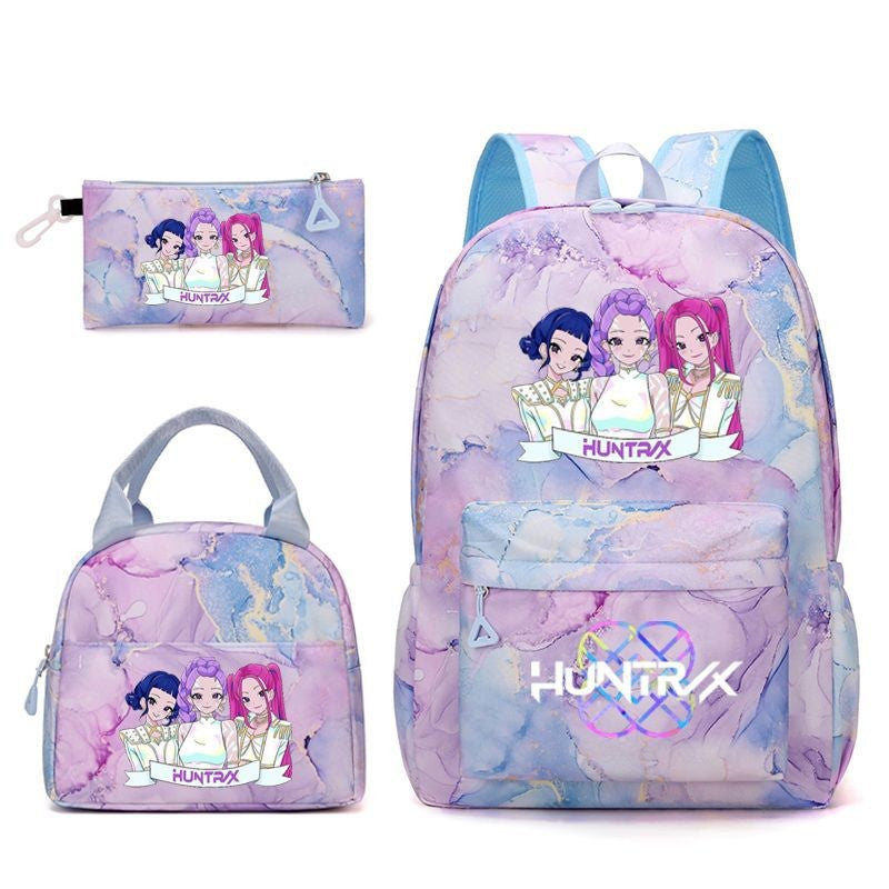 3pçs Mochilas K-pop Demon Hunters Desenho Animado Anime Escolar com Lancheira Mochilas Infantis Impermeáveis Presentes para Aluno