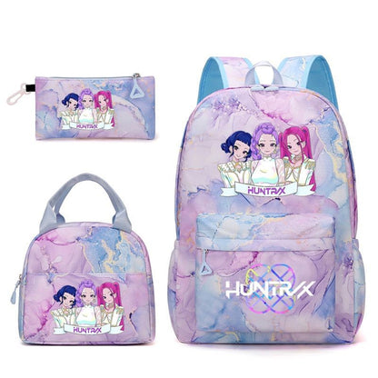 3pçs Mochilas K-pop Demon Hunters Desenho Animado Anime Escolar com Lancheira Mochilas Infantis Impermeáveis Presentes para Aluno