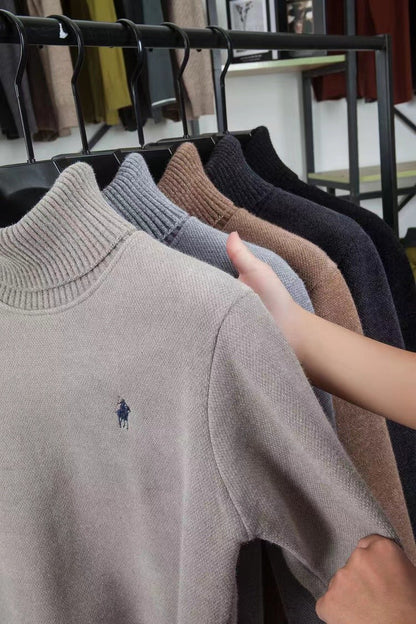 High end brand velvet sweater men's new fashion designer exquisite pony embroidery winter thick warm high neck knitted pullover