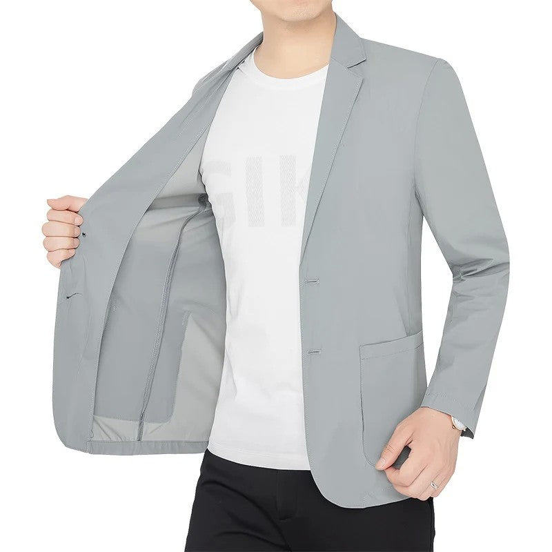BROWON Brand Summer Men Blazers Gray Solid Color Thin Anti Wrinkle Quick Drying Soft Business Suit Blazer Jacket for Man