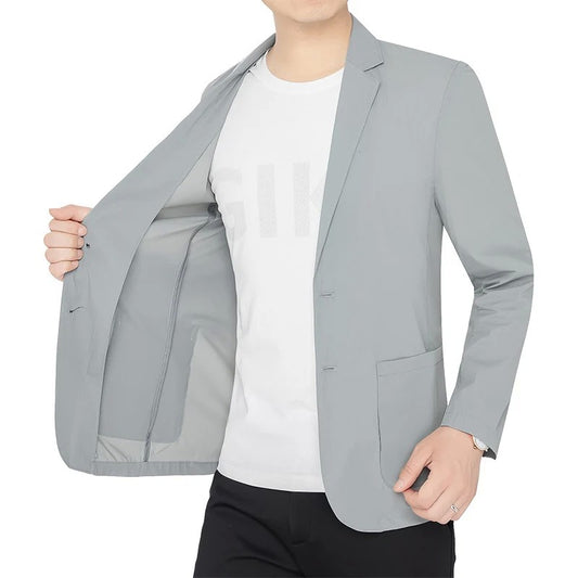 BROWON Brand Summer Men Blazers Gray Solid Color Thin Anti Wrinkle Quick Drying Soft Business Suit Blazer Jacket for Man
