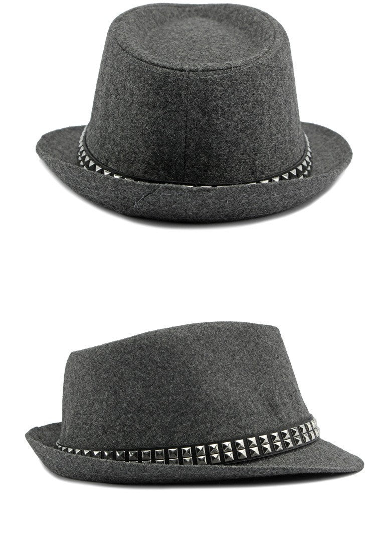 British Retro Jazz Hat Men's Autumn New Black Gentleman Hat Hip-hop Rivet Top Hat Women's Performance Hats
