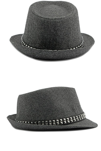 British Retro Jazz Hat Men's Autumn New Black Gentleman Hat Hip-hop Rivet Top Hat Women's Performance Hats