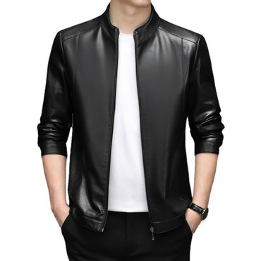 Spring and Autumn New Men's Lapel Leather Jacket Male Business Casual Middle-aged Men's Handsome Short Leather Coat Jackets 2025