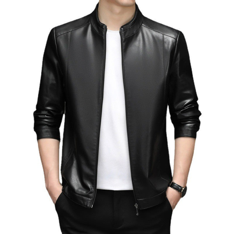 Spring and Autumn New Men's Lapel Leather Jacket Male Business Casual Middle-aged Men's Handsome Short Leather Coat Jackets 2025