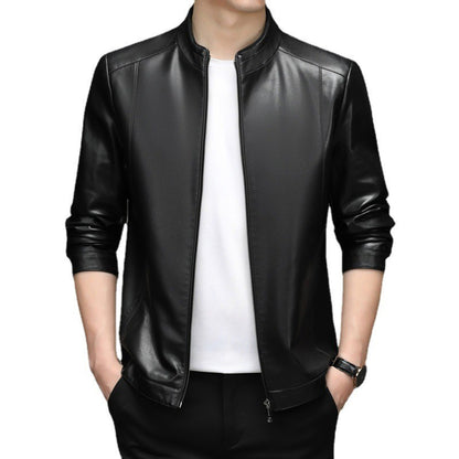 Spring and Autumn New Men's Lapel Leather Jacket Male Business Casual Middle-aged Men's Handsome Short Leather Coat Jackets 2025