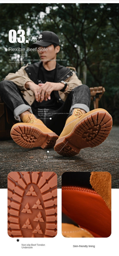 Boots Men High Top Boots High Quality Women Leather Shoes Fashion Outdoor Sneakers Men Lace Up Non-Slip Ankle Boots for Couple