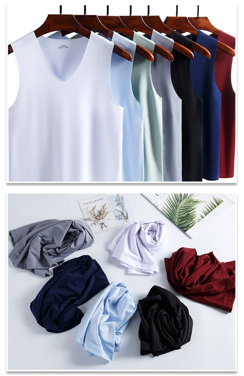 Summer Men's Non-Marking Ice Silk Undershirt Men's Slim Sports Fitness Cross-Body Bottoming Sleeveless Breathable Comfortable
