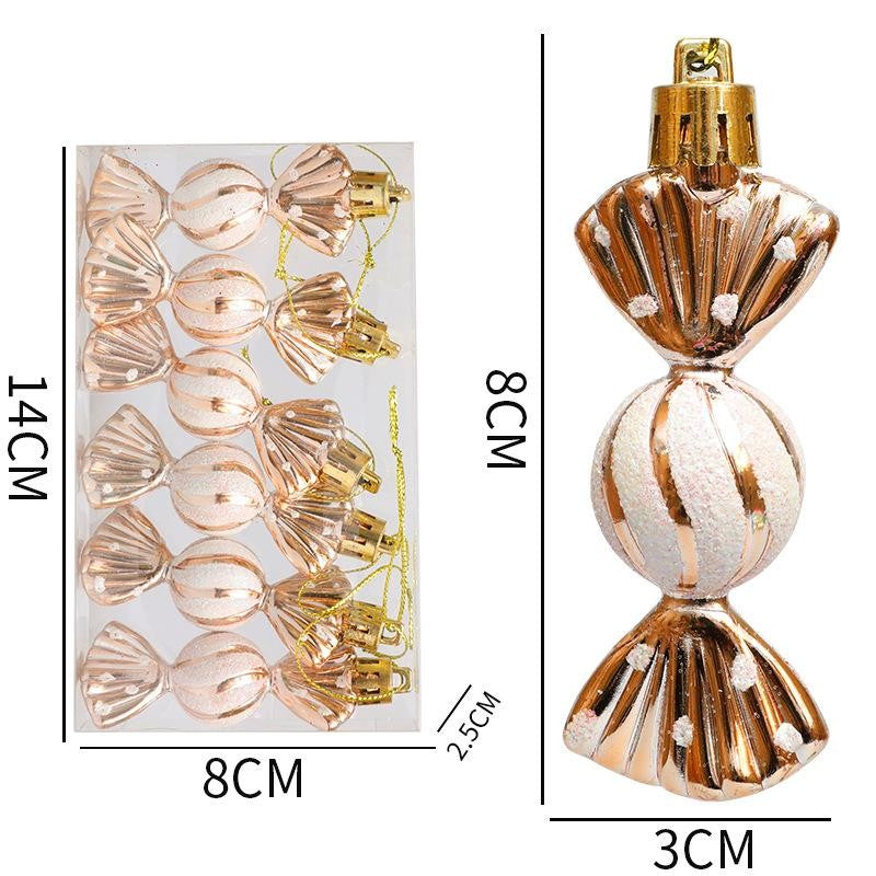 6PCS/Box DIY Christmas Tree Decoration Pendant Electroplating Candy Xmas Ball Window Door Hanging Ball 2025 Happy New Year