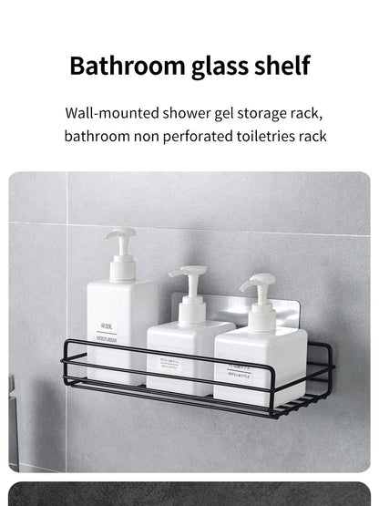 Bathroom Storage Rack Kitchen Organizer Shelf Black Shelves Corner Frame Iron Shower Punch Free Mounted Caddy Rack
