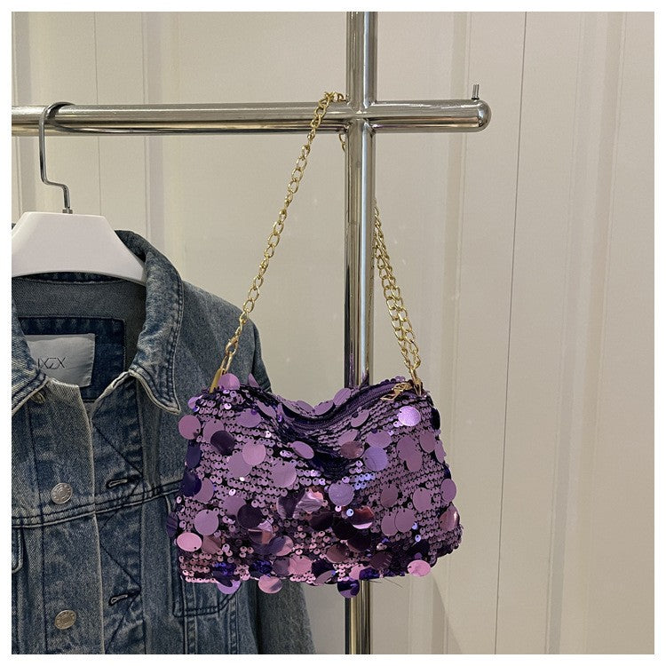 Sequin Evening Party Shoulder Bags for Women Lightweight Portable Ladies Chain Crossbody Bag Solid Color Casual Female Handbag