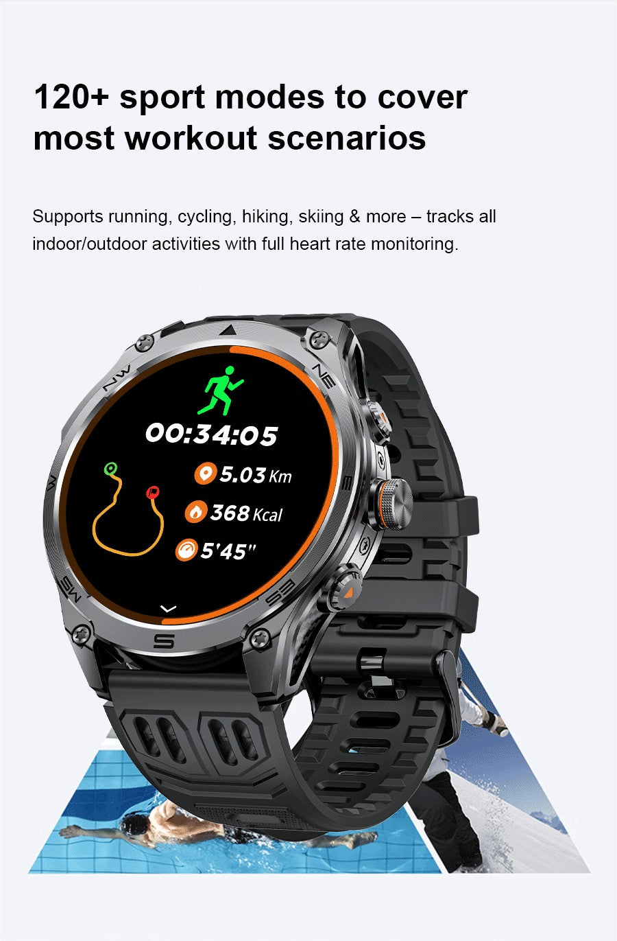 T-Rex3 Ultra Novo Smartwatch com Bússola e GPS Integrados Bateria de 1000mAh Resistência à Água 10ATM Rastreador Esportivo Smartwatches Militares para Exteriores