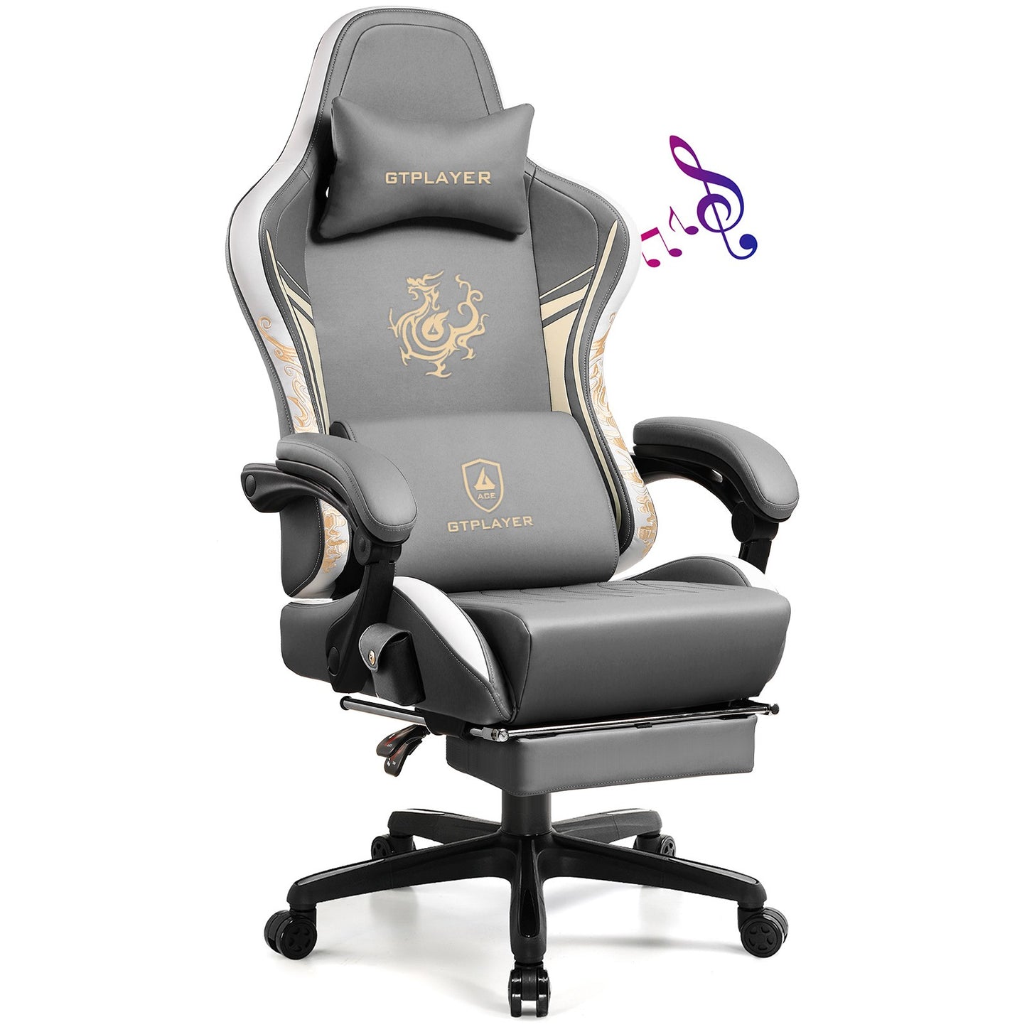 Cadeira Gamer GTPLAYER com Alto-falantes Bluetooth, Apoio para os Pés e Design Ergonômico, Cadeira de Escritório e para Videogame Série Dragão