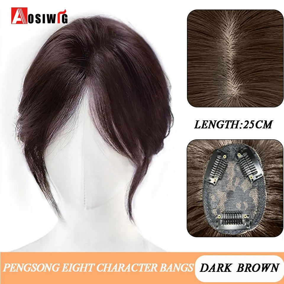 Perucas de cabelo encaracolado sintético AOSI castanho preto, substituição de extensões de cabelo tipo topete, apliques femininos com franja