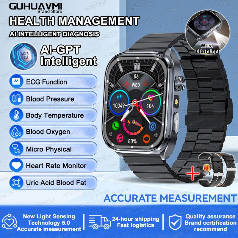 2025 Novo Smartwatch Masculino AI Diagosis ECG Saúde Pressão Arterial Lipídio Ácido Úrico AI-GPT Respostas Inteligentes Saúde Smartwatch Para Homens