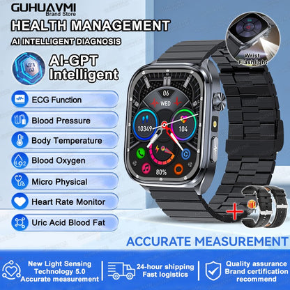 2025 Novo Smartwatch Masculino AI Diagosis ECG Saúde Pressão Arterial Lipídio Ácido Úrico AI-GPT Respostas Inteligentes Saúde Smartwatch Para Homens