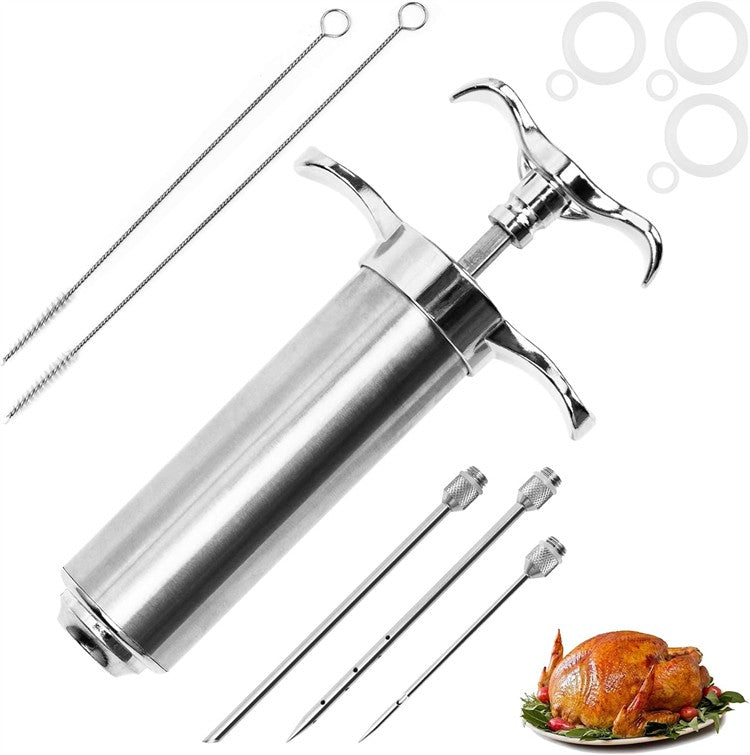 Kit Injetor de Carne Seringa Aço Inoxidável Kit Injetor de Marinada para Churrasco Cozinha Seringa Injetora de Peru com 3 Agulhas de Marinada Y213
