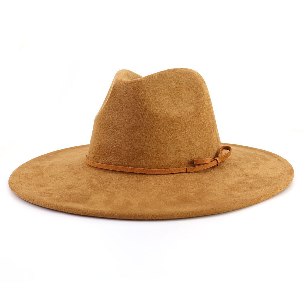 Suede fedora hat with same color accessories teardrop top wide brim hat for men and women Panama hat chapeau homme   sombrero